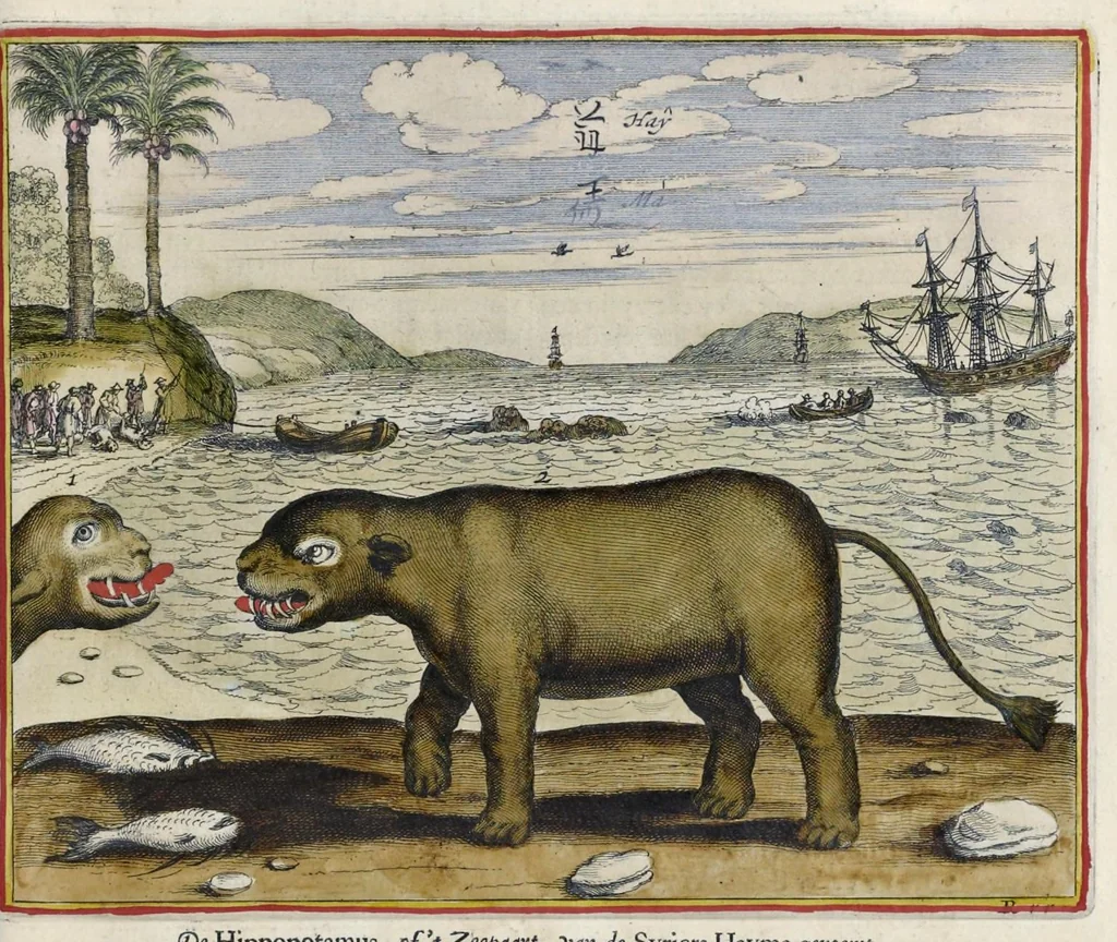 An illustration from Toonneel van China, door veel, zo geestelijke als weereltlijke geheugteekenen, verscheide vertoningen van de natuur en kunst, en blijken van veel andere gedenkwaerdige dingen, geopent en verheerlykt : nieuwelijks door d'E. Vader Athanasius Kircherus ... in't Latyn beschreven, en van J. H. Glazemaker vertaalt ; met een groot getal van kunstige kopere platen verçiert, 1668, leaf 302