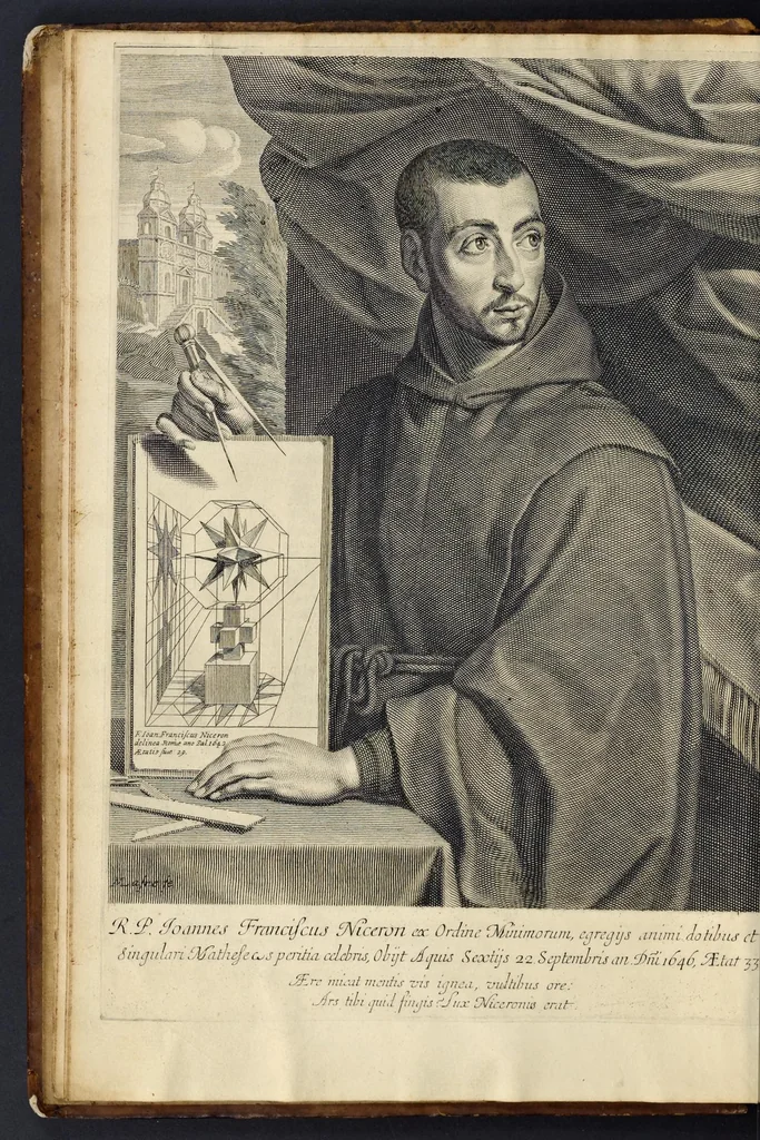 An illustration from La perspectiue curieuse du reuerend p. Niceron minime : diuisée en quatre liures. Avec l'Optique et la catoptrique du r.p. Mersenne du mesme ordre, mise en lumiere aprés la mort de l'autheur .., 1663, leaf 19