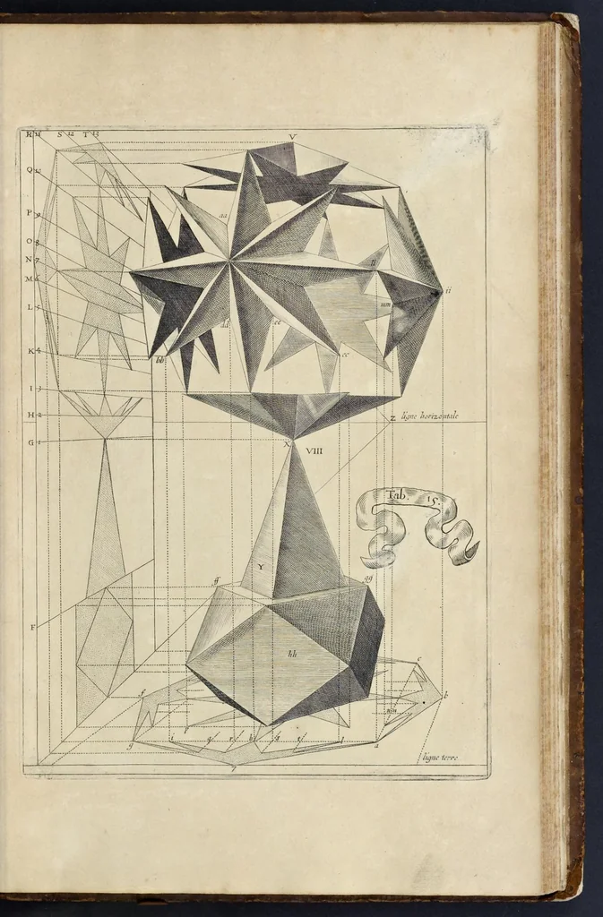 An illustration from La perspectiue curieuse du reuerend p. Niceron minime : diuisée en quatre liures. Avec l'Optique et la catoptrique du r.p. Mersenne du mesme ordre, mise en lumiere aprés la mort de l'autheur .., 1663, leaf 386