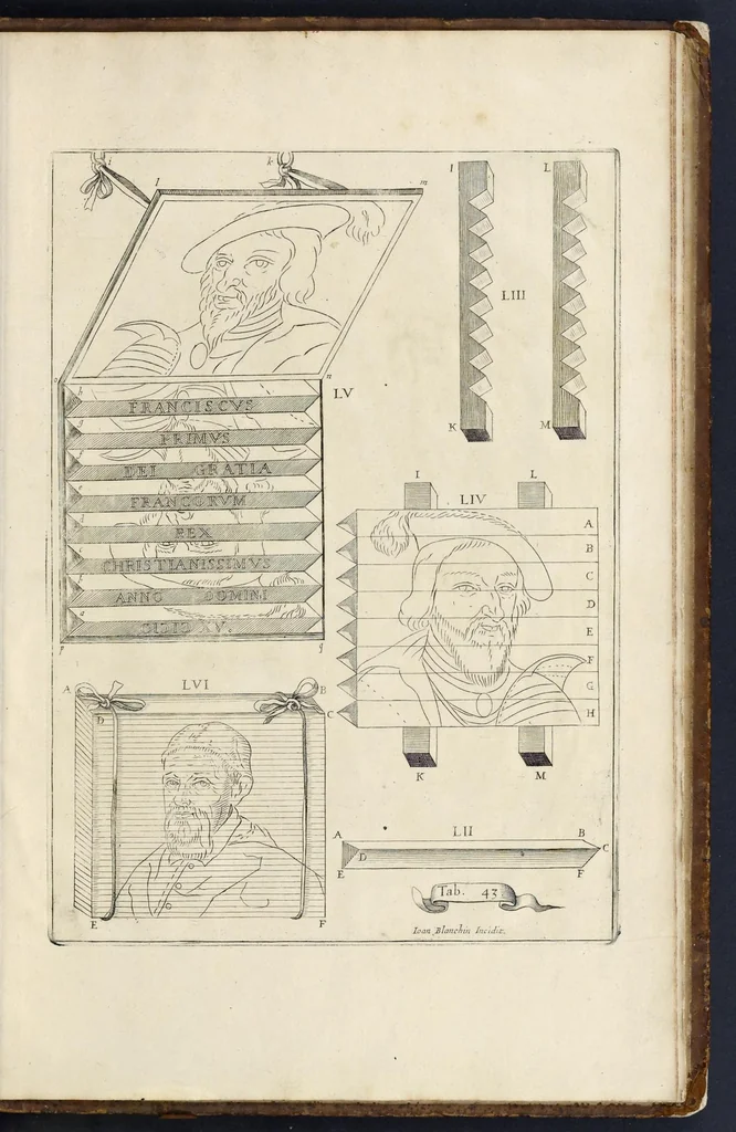 An illustration from La perspectiue curieuse du reuerend p. Niceron minime : diuisée en quatre liures. Avec l'Optique et la catoptrique du r.p. Mersenne du mesme ordre, mise en lumiere aprés la mort de l'autheur .., 1663, leaf 442