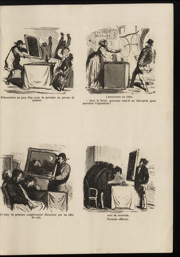 An illustration from Le salon de 1869 charivarisé : album de 60 caricatures, 1869, leaf 26