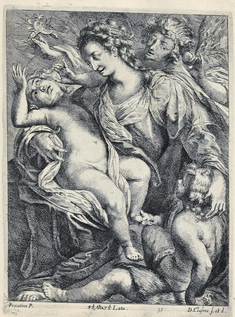 An illustration from Theatrvm pictorivm : in quo exhibentur ipsius manu delineatæ, eiusque curâ in æs incise picturæ, archetipæ Italicæ, quas ipse ser.mus Archdux in pinacothecam suam Bruxellis collegit, 1684, leaf 70