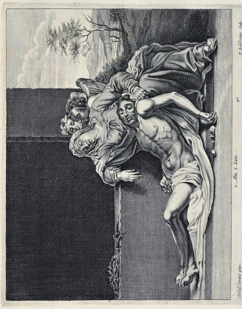 An illustration from Theatrvm pictorivm : in quo exhibentur ipsius manu delineatæ, eiusque curâ in æs incise picturæ, archetipæ Italicæ, quas ipse ser.mus Archdux in pinacothecam suam Bruxellis collegit, 1684, leaf 82