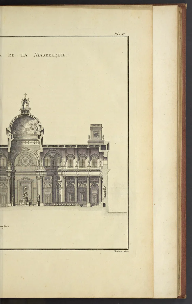 An illustration from Monumens érigés en France à la gloire de Louis XV : précédés d'un tableau du progrès des arts & des sciences sous ce règne, ainsi que d'une description des honneurs & des monumens de gloire accordés aux grands hommes, tant chez les anciens que chez les modernes : et suivis d'un choix des principaux projets qui ont été proposés, pour placer la statue du roi dans les différens quartiers de Paris, 1767, leaf 166
