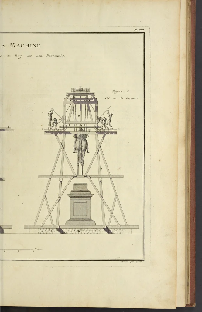 An illustration from Monumens érigés en France à la gloire de Louis XV : précédés d'un tableau du progrès des arts & des sciences sous ce règne, ainsi que d'une description des honneurs & des monumens de gloire accordés aux grands hommes, tant chez les anciens que chez les modernes : et suivis d'un choix des principaux projets qui ont été proposés, pour placer la statue du roi dans les différens quartiers de Paris, 1767, leaf 176