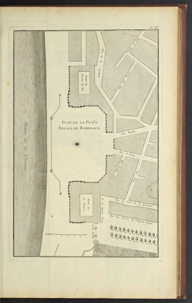 An illustration from Monumens érigés en France à la gloire de Louis XV : précédés d'un tableau du progrès des arts & des sciences sous ce règne, ainsi que d'une description des honneurs & des monumens de gloire accordés aux grands hommes, tant chez les anciens que chez les modernes : et suivis d'un choix des principaux projets qui ont été proposés, pour placer la statue du roi dans les différens quartiers de Paris, 1767, leaf 190