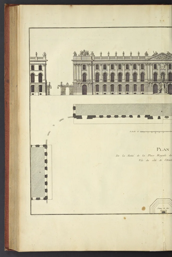 An illustration from Monumens érigés en France à la gloire de Louis XV : précédés d'un tableau du progrès des arts & des sciences sous ce règne, ainsi que d'une description des honneurs & des monumens de gloire accordés aux grands hommes, tant chez les anciens que chez les modernes : et suivis d'un choix des principaux projets qui ont été proposés, pour placer la statue du roi dans les différens quartiers de Paris, 1767, leaf 231