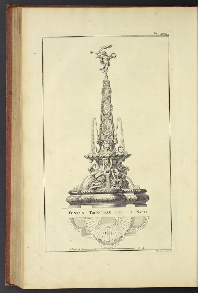 An illustration from Monumens érigés en France à la gloire de Louis XV : précédés d'un tableau du progrès des arts & des sciences sous ce règne, ainsi que d'une description des honneurs & des monumens de gloire accordés aux grands hommes, tant chez les anciens que chez les modernes : et suivis d'un choix des principaux projets qui ont été proposés, pour placer la statue du roi dans les différens quartiers de Paris, 1767, leaf 245