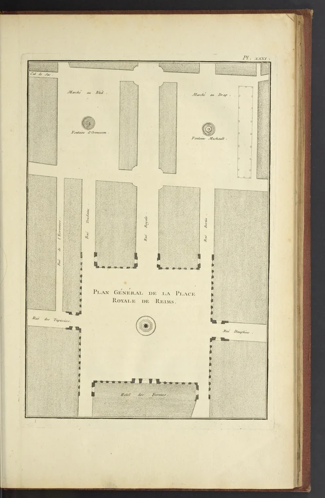 An illustration from Monumens érigés en France à la gloire de Louis XV : précédés d'un tableau du progrès des arts & des sciences sous ce règne, ainsi que d'une description des honneurs & des monumens de gloire accordés aux grands hommes, tant chez les anciens que chez les modernes : et suivis d'un choix des principaux projets qui ont été proposés, pour placer la statue du roi dans les différens quartiers de Paris, 1767, leaf 264