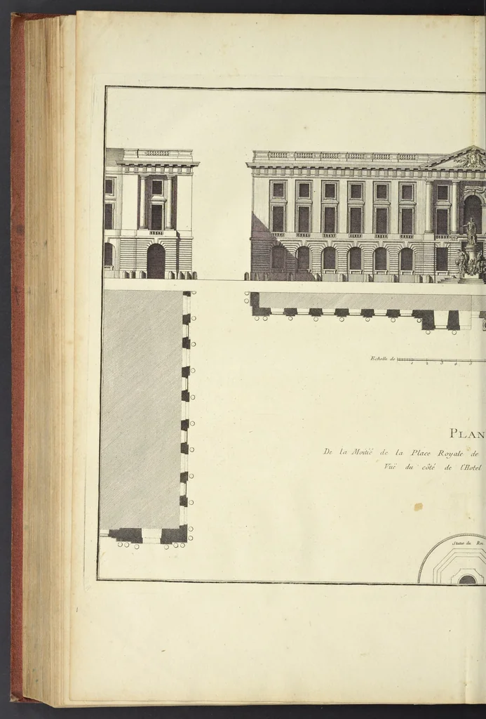 An illustration from Monumens érigés en France à la gloire de Louis XV : précédés d'un tableau du progrès des arts & des sciences sous ce règne, ainsi que d'une description des honneurs & des monumens de gloire accordés aux grands hommes, tant chez les anciens que chez les modernes : et suivis d'un choix des principaux projets qui ont été proposés, pour placer la statue du roi dans les différens quartiers de Paris, 1767, leaf 267