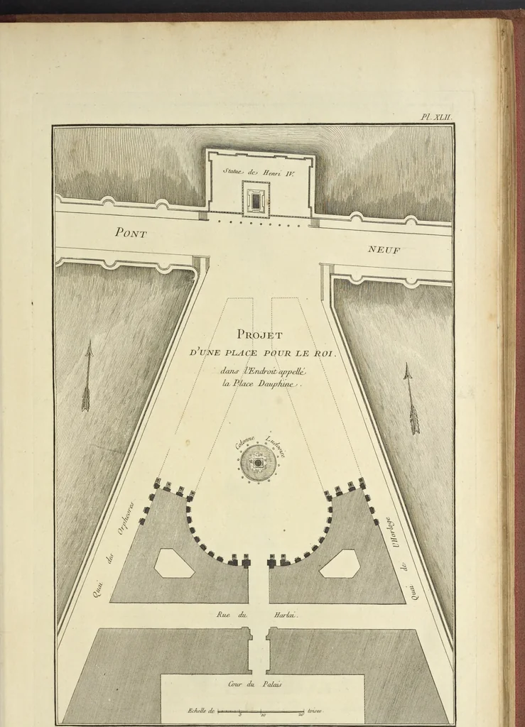 An illustration from Monumens érigés en France à la gloire de Louis XV : précédés d'un tableau du progrès des arts & des sciences sous ce règne, ainsi que d'une description des honneurs & des monumens de gloire accordés aux grands hommes, tant chez les anciens que chez les modernes : et suivis d'un choix des principaux projets qui ont été proposés, pour placer la statue du roi dans les différens quartiers de Paris, 1767, leaf 348