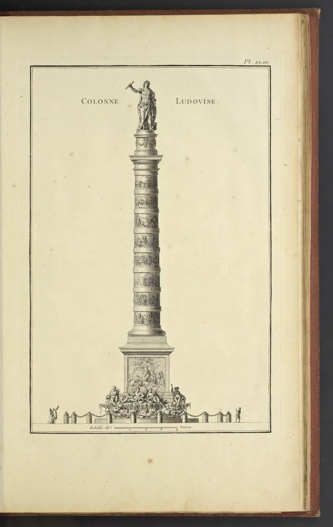 An illustration from Monumens érigés en France à la gloire de Louis XV : précédés d'un tableau du progrès des arts & des sciences sous ce règne, ainsi que d'une description des honneurs & des monumens de gloire accordés aux grands hommes, tant chez les anciens que chez les modernes : et suivis d'un choix des principaux projets qui ont été proposés, pour placer la statue du roi dans les différens quartiers de Paris, 1767, leaf 350