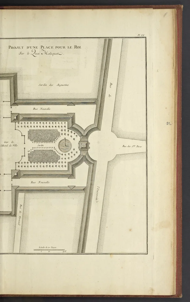 An illustration from Monumens érigés en France à la gloire de Louis XV : précédés d'un tableau du progrès des arts & des sciences sous ce règne, ainsi que d'une description des honneurs & des monumens de gloire accordés aux grands hommes, tant chez les anciens que chez les modernes : et suivis d'un choix des principaux projets qui ont été proposés, pour placer la statue du roi dans les différens quartiers de Paris, 1767, leaf 370