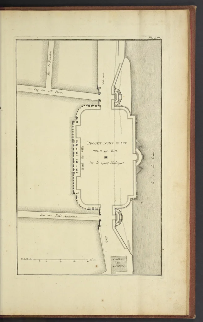 An illustration from Monumens érigés en France à la gloire de Louis XV : précédés d'un tableau du progrès des arts & des sciences sous ce règne, ainsi que d'une description des honneurs & des monumens de gloire accordés aux grands hommes, tant chez les anciens que chez les modernes : et suivis d'un choix des principaux projets qui ont été proposés, pour placer la statue du roi dans les différens quartiers de Paris, 1767, leaf 374