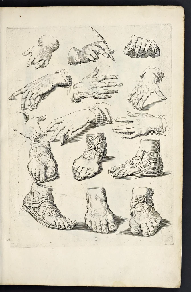 An illustration from Varie figure academiche : nouamente raccolte dal naturale con grandissima fatica e spesa, molto commode per la giouentu, la quaele si diletta dal arte dal disegno : messe in luce da I.A. de Poutre, d'Anuersa = Diuersche figuren wt de academia : nu eerst by een vergadert naert leuen, met groote moyte en oncost, seer bequaem voor alle iongelingen die hen oefenen in de teeken-const : int licht gebrocht door Ioan. A. de Poutre, plaetsnyder van Antwerpen, 1629, leaf 8