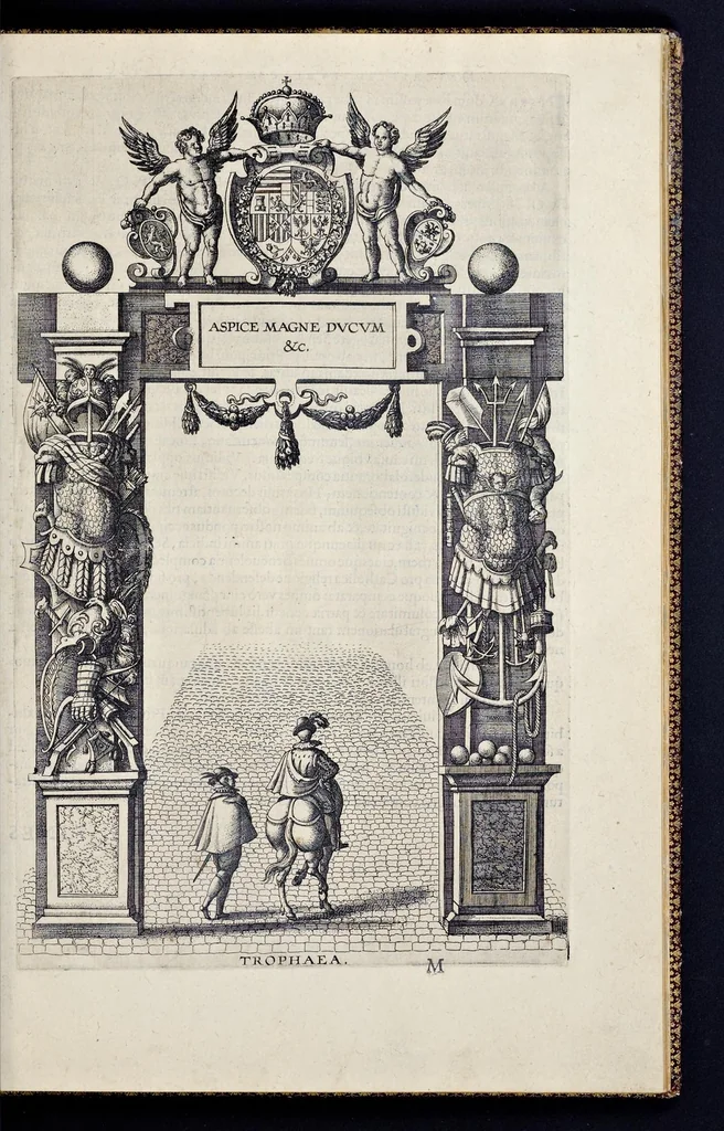 An illustration from Descriptio pvblicae gratvlationis, spectacvlorvm et lvdorvm in adventv Sereniss. Principis Ernesti Archidvcis Avstriae ... an. M.D.XCIIII. XVIII. kal. Ivlias, aliisqve diebvs Antverpiae editorvm : cvi est praefixa de Belgij principatu a romano in ea prouincia imperio ad nostra us[que] tempora breuis narratio ... : cum carmine panegyrico in eiusdem Principis Ernesti ... aduentum : accessit denique oratio funebris in Archiducis Ernesti obitum ijsdem prouincijs luctuosissimum, 1595, leaf 134