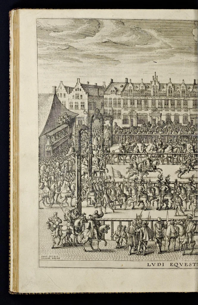 An illustration from Descriptio pvblicae gratvlationis, spectacvlorvm et lvdorvm in adventv Sereniss. Principis Ernesti Archidvcis Avstriae ... an. M.D.XCIIII. XVIII. kal. Ivlias, aliisqve diebvs Antverpiae editorvm : cvi est praefixa de Belgij principatu a romano in ea prouincia imperio ad nostra us[que] tempora breuis narratio ... : cum carmine panegyrico in eiusdem Principis Ernesti ... aduentum : accessit denique oratio funebris in Archiducis Ernesti obitum ijsdem prouincijs luctuosissimum, 1595, leaf 145