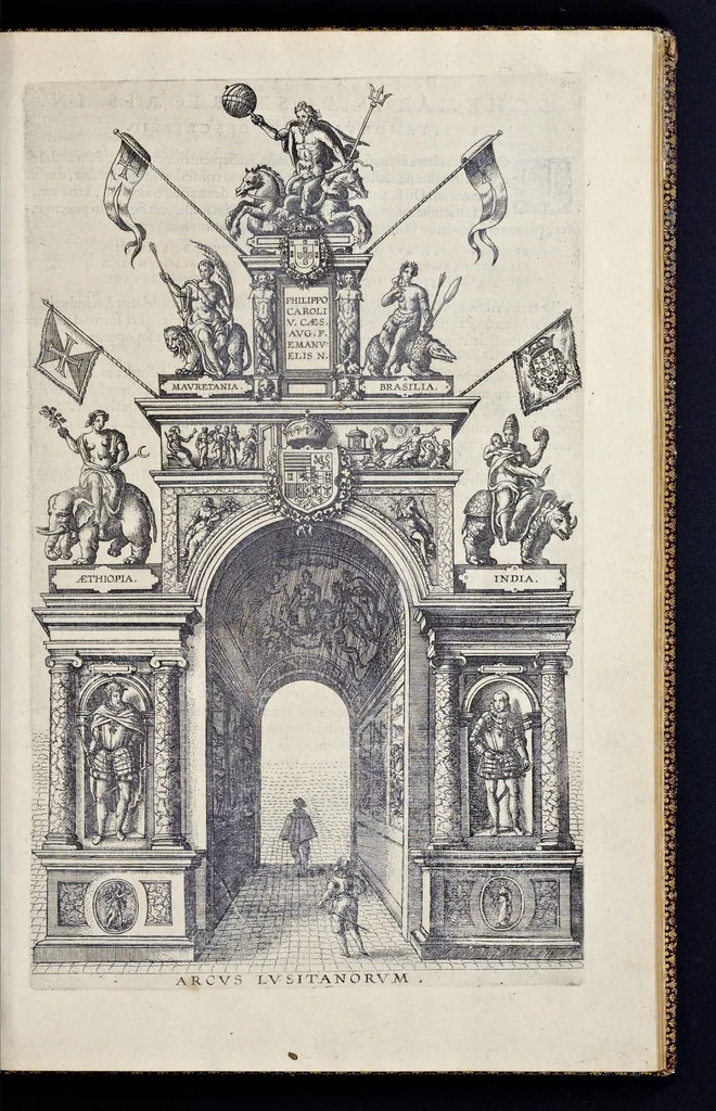 An illustration from Descriptio pvblicae gratvlationis, spectacvlorvm et lvdorvm in adventv Sereniss. Principis Ernesti Archidvcis Avstriae ... an. M.D.XCIIII. XVIII. kal. Ivlias, aliisqve diebvs Antverpiae editorvm : cvi est praefixa de Belgij principatu a romano in ea prouincia imperio ad nostra us[que] tempora breuis narratio ... : cum carmine panegyrico in eiusdem Principis Ernesti ... aduentum : accessit denique oratio funebris in Archiducis Ernesti obitum ijsdem prouincijs luctuosissimum, 1595, leaf 80