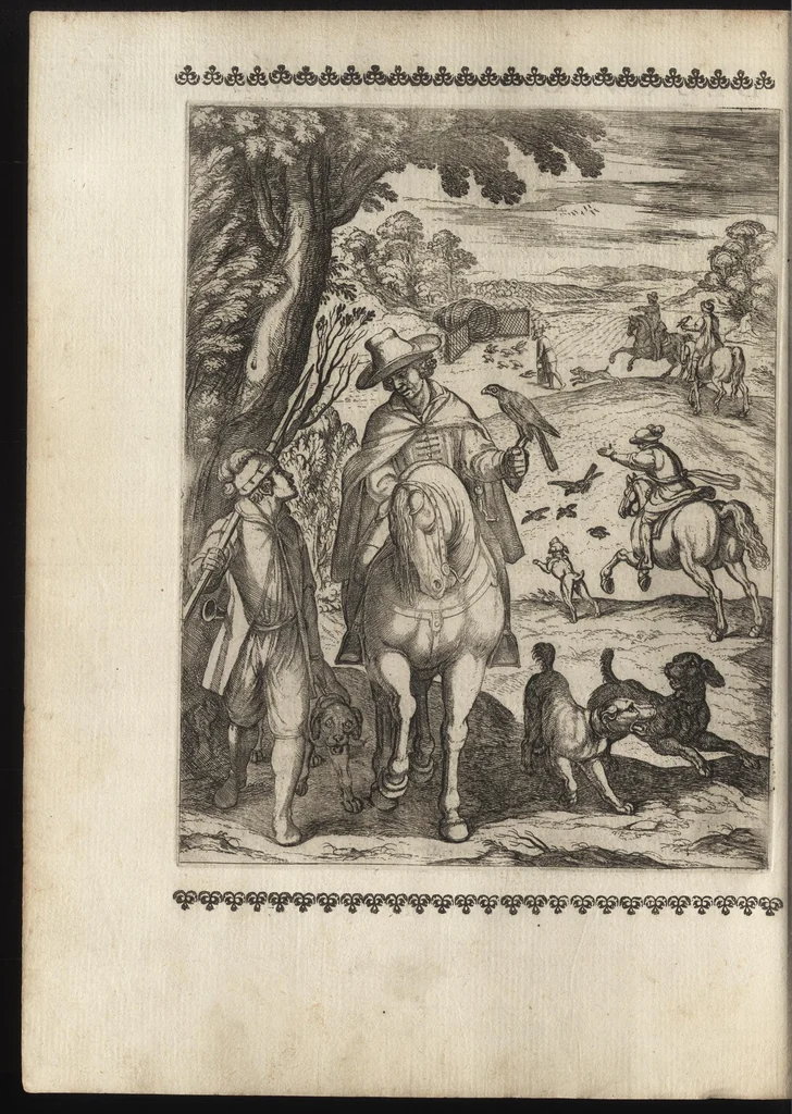 An illustration from Vccelliera, ouero, Discorso della natura, e proprieta di diuersi vccelli : e in particolare di que' che cantano, con il modo di prendergli, conoscergli, alleuargli, e mantenergli : e con le figure cauate dal vero, e diligentem[en]te intagliate in rame dal Tempesta, e dal Villamena, 1684, leaf 127