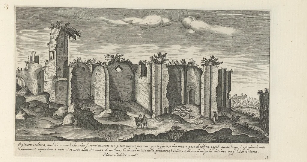An illustration from Vestigi delle antichità di Roma, Tivoli, Pozzvolo et altri lvochi, 1660, leaf 40