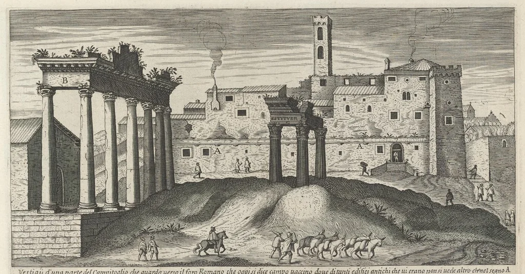 An illustration from Vestigi delle antichità di Roma, Tivoli, Pozzvolo et altri lvochi, 1660, leaf 8