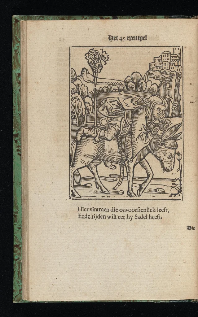 An illustration from Aff-ghebeelde narren speel-schuyt, verciert met meer als hondert schoone figueren nae den aert van veelderley sotten die op aerden zijn: bewesen met stichtelijcke exempelen, soo uyt de H. Schrift als oock uyt de kerckelijcke oudt-vaders ende andere schrijvers... Beschreven int Latijn ende Hooch-Duytsch, 1635, leaf 113