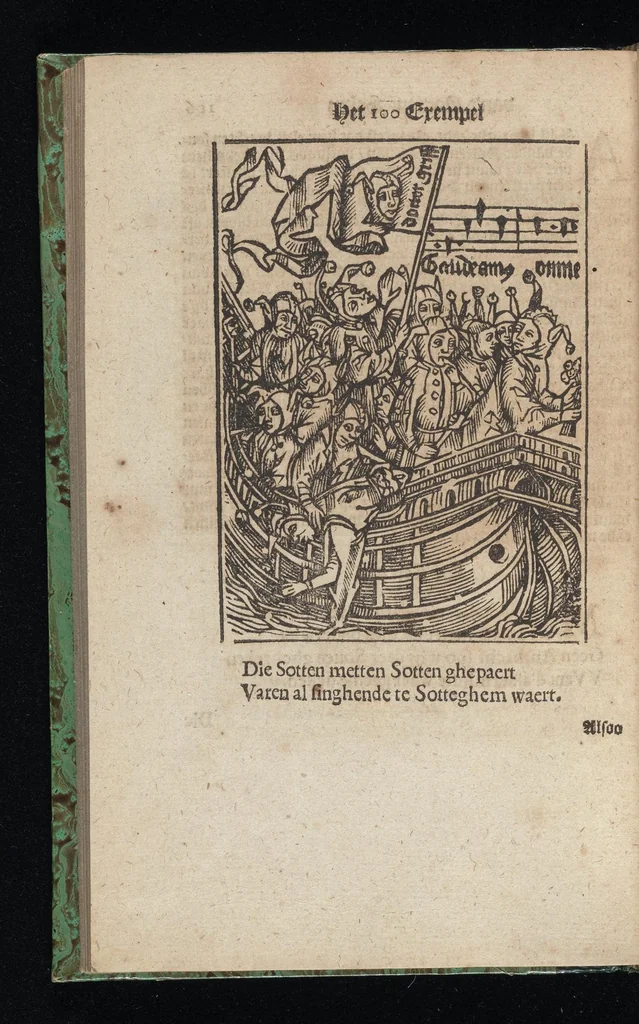 An illustration from Aff-ghebeelde narren speel-schuyt, verciert met meer als hondert schoone figueren nae den aert van veelderley sotten die op aerden zijn: bewesen met stichtelijcke exempelen, soo uyt de H. Schrift als oock uyt de kerckelijcke oudt-vaders ende andere schrijvers... Beschreven int Latijn ende Hooch-Duytsch, 1635, leaf 223