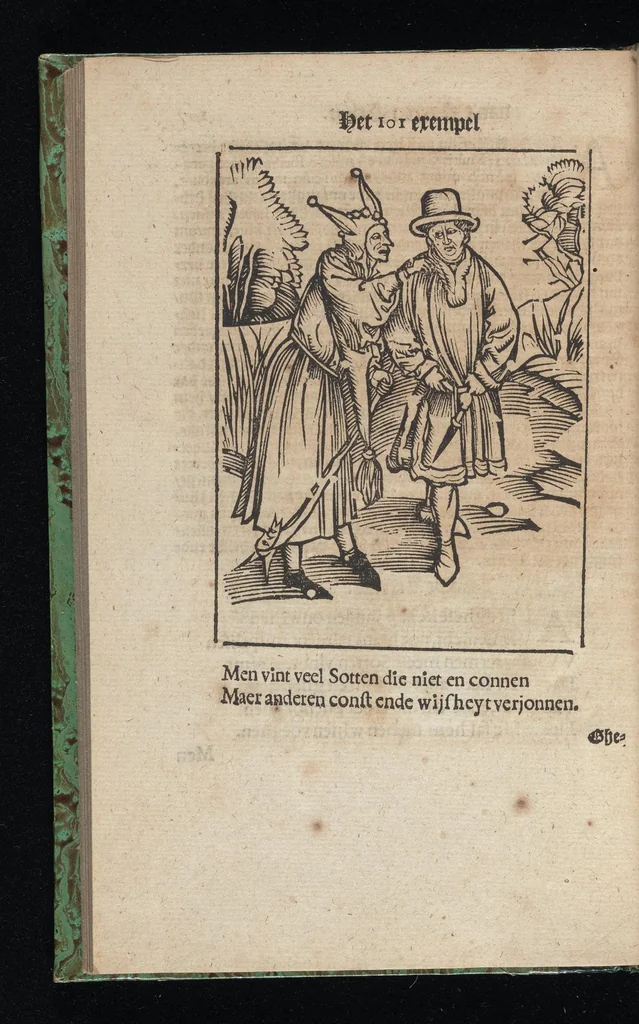An illustration from Aff-ghebeelde narren speel-schuyt, verciert met meer als hondert schoone figueren nae den aert van veelderley sotten die op aerden zijn: bewesen met stichtelijcke exempelen, soo uyt de H. Schrift als oock uyt de kerckelijcke oudt-vaders ende andere schrijvers... Beschreven int Latijn ende Hooch-Duytsch, 1635, leaf 225