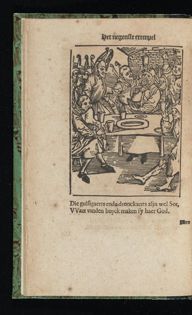 An illustration from Aff-ghebeelde narren speel-schuyt, verciert met meer als hondert schoone figueren nae den aert van veelderley sotten die op aerden zijn: bewesen met stichtelijcke exempelen, soo uyt de H. Schrift als oock uyt de kerckelijcke oudt-vaders ende andere schrijvers... Beschreven int Latijn ende Hooch-Duytsch, 1635, leaf 35