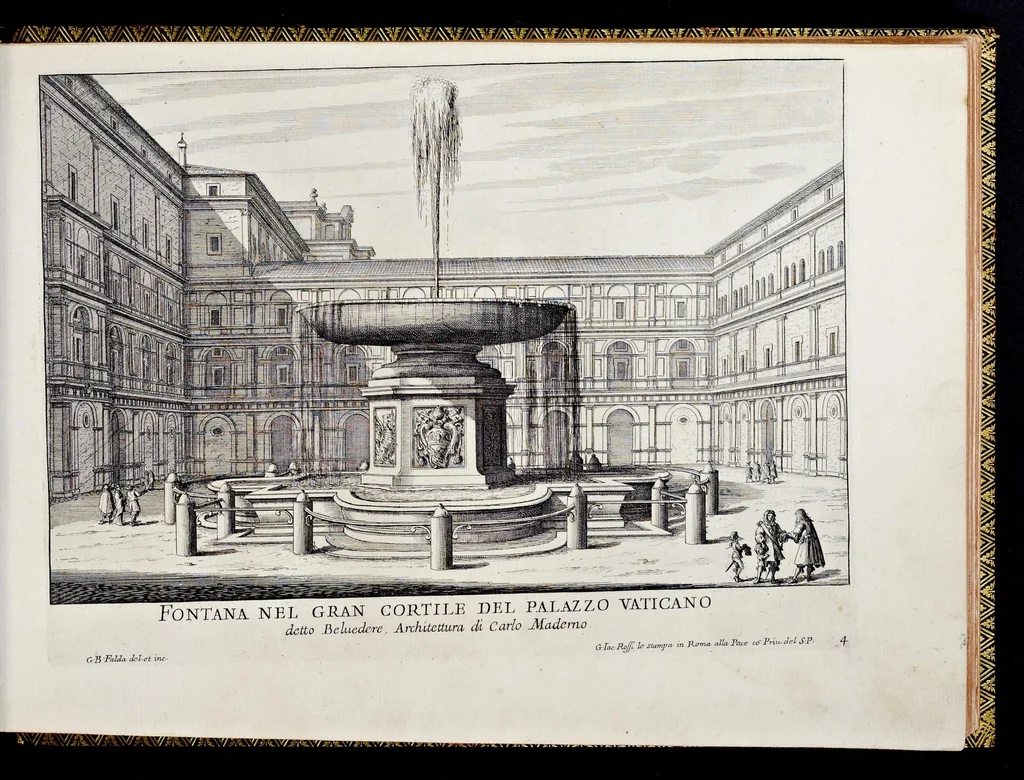 An illustration from Le fontane di Roma nelle piazze e lvoghi pvblici della città : con li loro prospetti, come sono al presente, 1691, leaf 12