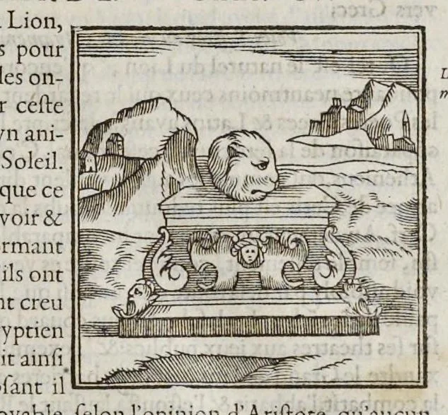 An illustration from Les hieroglyphiques de Ian-Pierre Valerian, vulgairement nommé Pierius. Autrement, commentaires des lettres et figures sacrées des Aegyptiens & autres nations. Oeuure reduicte en cinquante huict liures, ausquels sont adjoincts deux autres, 1615, leaf 44