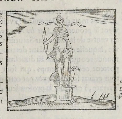 An illustration from Les hieroglyphiques de Ian-Pierre Valerian, vulgairement nommé Pierius. Autrement, commentaires des lettres et figures sacrées des Aegyptiens & autres nations. Oeuure reduicte en cinquante huict liures, ausquels sont adjoincts deux autres, 1615, leaf 690