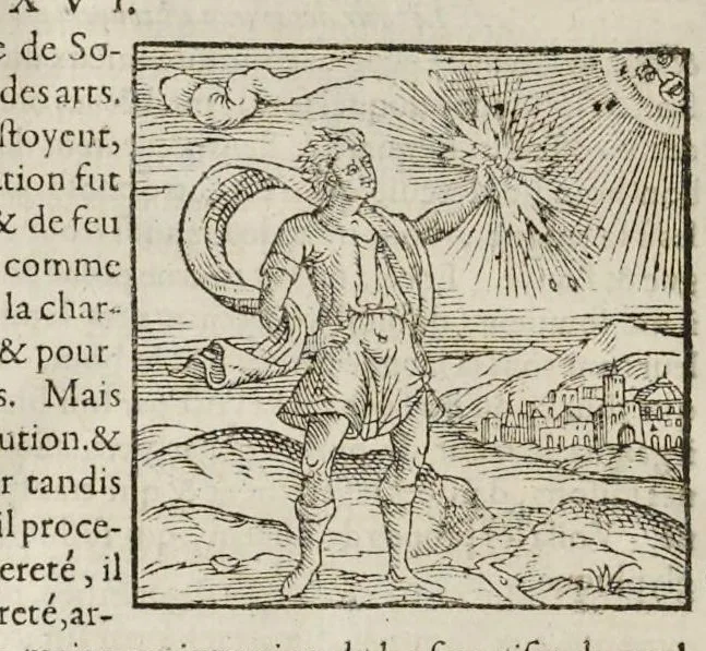 An illustration from Les hieroglyphiques de Ian-Pierre Valerian, vulgairement nommé Pierius. Autrement, commentaires des lettres et figures sacrées des Aegyptiens & autres nations. Oeuure reduicte en cinquante huict liures, ausquels sont adjoincts deux autres, 1615, leaf 825