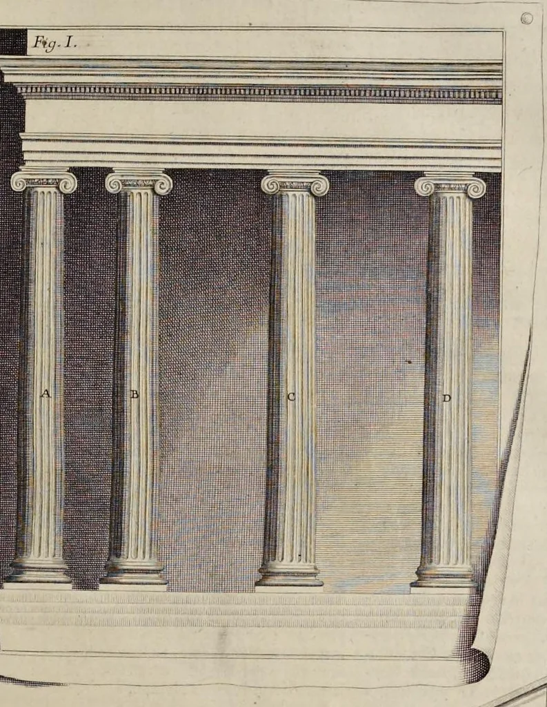 An illustration from Les dix livres d'architecture de Vitruve, corrigez et traduits nouvellement en françois, avec des notes & des figures, 1673, leaf 104