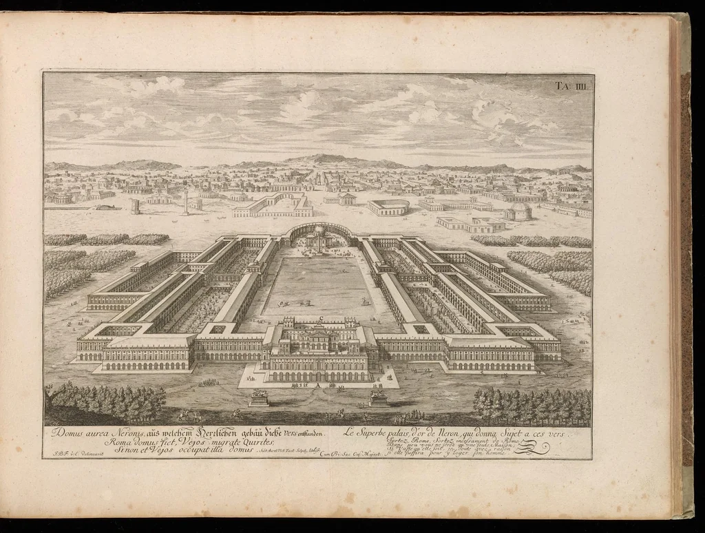 An illustration from Entwurff einer historischen Architectur : in Abbildung unterschiedener berühmten Gebäude, des Alterthums, und fremder Völcker, umb aus den Geschicht-Büchern, Gedächtnüss-Müntzen, Ruinen, und eigeholten wahrhafften Abrissen, von Augen zu stellen. In dem ersten Buche. Die von der Zeit vergrabene Bau-Arten der alten Jüden, Egÿptier, Sÿrer, Perser, und Griechen. In dem andren. Alte unbekante römische. In dem dritten. Einige fremde in- und ausser-europäische, als der Araber, und Türcken, etc. auch neue persianische, siamitische, sinesische und japonesische Gebäude. In dem vierten. Einige Gebäude von des autoris Erfindung und Zeichnung., 1725, leaf 112
