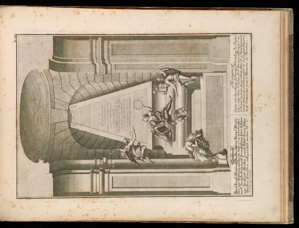 An illustration from Entwurff einer historischen Architectur : in Abbildung unterschiedener berühmten Gebäude, des Alterthums, und fremder Völcker, umb aus den Geschicht-Büchern, Gedächtnüss-Müntzen, Ruinen, und eigeholten wahrhafften Abrissen, von Augen zu stellen. In dem ersten Buche. Die von der Zeit vergrabene Bau-Arten der alten Jüden, Egÿptier, Sÿrer, Perser, und Griechen. In dem andren. Alte unbekante römische. In dem dritten. Einige fremde in- und ausser-europäische, als der Araber, und Türcken, etc. auch neue persianische, siamitische, sinesische und japonesische Gebäude. In dem vierten. Einige Gebäude von des autoris Erfindung und Zeichnung., 1725, leaf 210