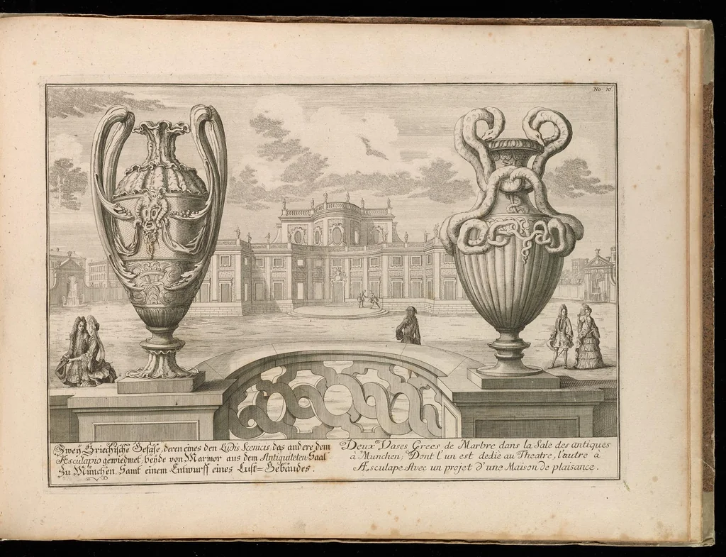 An illustration from Entwurff einer historischen Architectur : in Abbildung unterschiedener berühmten Gebäude, des Alterthums, und fremder Völcker, umb aus den Geschicht-Büchern, Gedächtnüss-Müntzen, Ruinen, und eigeholten wahrhafften Abrissen, von Augen zu stellen. In dem ersten Buche. Die von der Zeit vergrabene Bau-Arten der alten Jüden, Egÿptier, Sÿrer, Perser, und Griechen. In dem andren. Alte unbekante römische. In dem dritten. Einige fremde in- und ausser-europäische, als der Araber, und Türcken, etc. auch neue persianische, siamitische, sinesische und japonesische Gebäude. In dem vierten. Einige Gebäude von des autoris Erfindung und Zeichnung., 1725, leaf 232