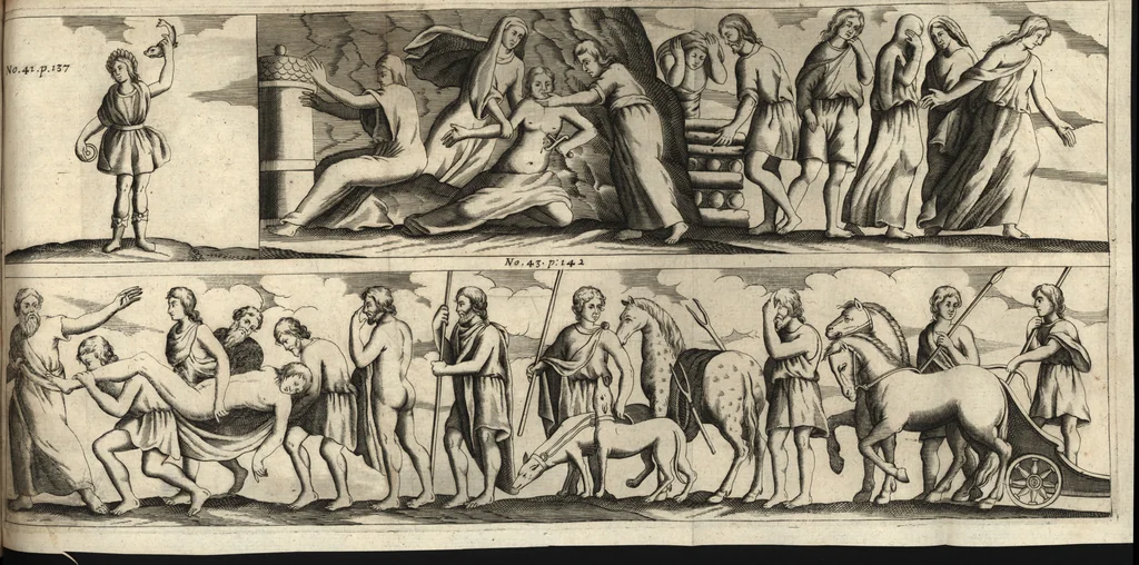 An illustration from Joh. Baptistae Casalii Romani De profanis et sacris veteribus ritibus opus tripartitum : cujus prima pars agit de profanis Ægyptiorum ritibus ... ; secunda pars agit de profanis Romanorum ritibus ... ; tertia pars agit de sacris Christianorum ritibus ... ; accedunt indices capitum, rerum item & verborum copiosissimi, & accuratissimi, 1681, leaf 206