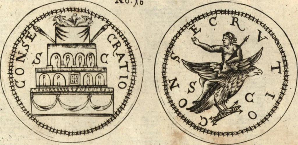An illustration from Joh. Baptistae Casalii Romani De profanis et sacris veteribus ritibus opus tripartitum : cujus prima pars agit de profanis Ægyptiorum ritibus ... ; secunda pars agit de profanis Romanorum ritibus ... ; tertia pars agit de sacris Christianorum ritibus ... ; accedunt indices capitum, rerum item & verborum copiosissimi, & accuratissimi, 1681, leaf 210