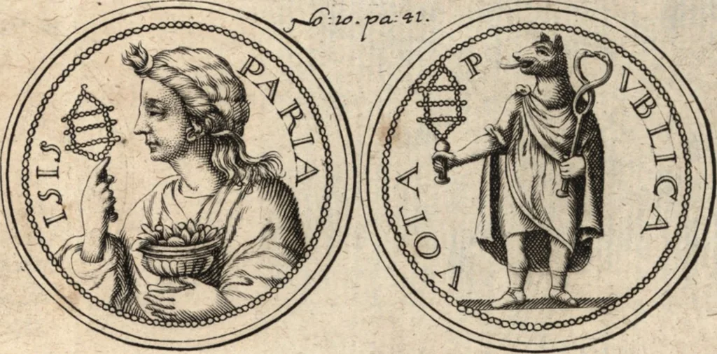An illustration from Joh. Baptistae Casalii Romani De profanis et sacris veteribus ritibus opus tripartitum : cujus prima pars agit de profanis Ægyptiorum ritibus ... ; secunda pars agit de profanis Romanorum ritibus ... ; tertia pars agit de sacris Christianorum ritibus ... ; accedunt indices capitum, rerum item & verborum copiosissimi, & accuratissimi, 1681, leaf 56