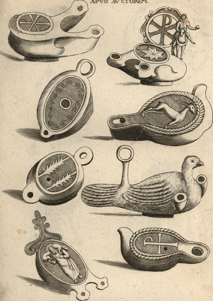 An illustration from Joh. Baptistae Casalii Romani De profanis et sacris veteribus ritibus opus tripartitum : cujus prima pars agit de profanis Ægyptiorum ritibus ... ; secunda pars agit de profanis Romanorum ritibus ... ; tertia pars agit de sacris Christianorum ritibus ... ; accedunt indices capitum, rerum item & verborum copiosissimi, & accuratissimi, 1681, leaf 76