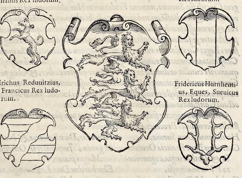 An illustration from Pandectae trivmphales, siue, Pomparvm et festorvm ac solennivm apparatvvm, conviviorvm, spectacvlorvm, simvlacrorvm bellicorvm equestrivm et pedestrivm, navmachiarum, ludorum deniq[ue] omnium nobiliorum, quot hactenus vbiq[ue] gentium re bello bene gesta ... edita concelebrataque sunt, tomi dvo : qvorvm prior de trivmphis ... heroum ... tractat : posterior ... hastilvdiorvm per Germaniam tradit initia ..., 1586, leaf 534