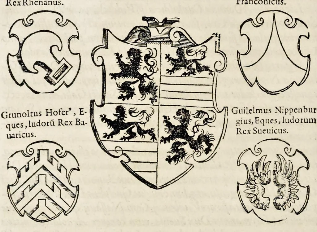 An illustration from Pandectae trivmphales, siue, Pomparvm et festorvm ac solennivm apparatvvm, conviviorvm, spectacvlorvm, simvlacrorvm bellicorvm equestrivm et pedestrivm, navmachiarum, ludorum deniq[ue] omnium nobiliorum, quot hactenus vbiq[ue] gentium re bello bene gesta ... edita concelebrataque sunt, tomi dvo : qvorvm prior de trivmphis ... heroum ... tractat : posterior ... hastilvdiorvm per Germaniam tradit initia ..., 1586, leaf 541