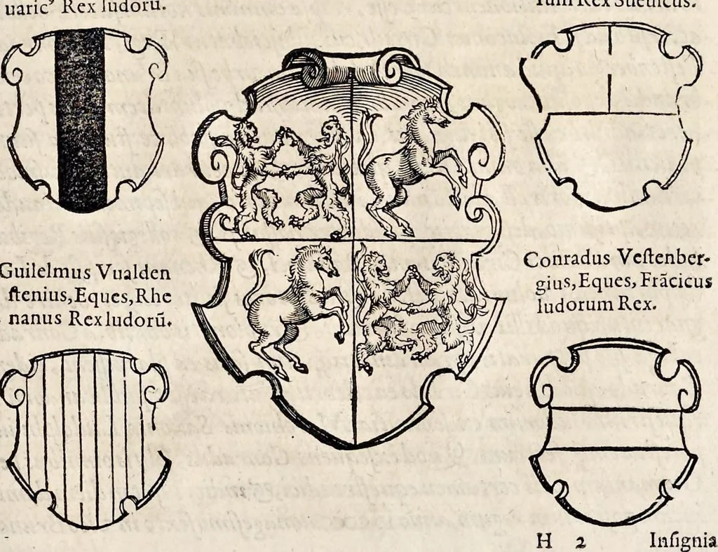 An illustration from Pandectae trivmphales, siue, Pomparvm et festorvm ac solennivm apparatvvm, conviviorvm, spectacvlorvm, simvlacrorvm bellicorvm equestrivm et pedestrivm, navmachiarum, ludorum deniq[ue] omnium nobiliorum, quot hactenus vbiq[ue] gentium re bello bene gesta ... edita concelebrataque sunt, tomi dvo : qvorvm prior de trivmphis ... heroum ... tractat : posterior ... hastilvdiorvm per Germaniam tradit initia ..., 1586, leaf 546