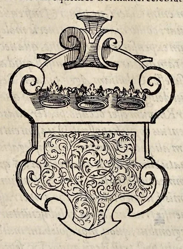 An illustration from Pandectae trivmphales, siue, Pomparvm et festorvm ac solennivm apparatvvm, conviviorvm, spectacvlorvm, simvlacrorvm bellicorvm equestrivm et pedestrivm, navmachiarum, ludorum deniq[ue] omnium nobiliorum, quot hactenus vbiq[ue] gentium re bello bene gesta ... edita concelebrataque sunt, tomi dvo : qvorvm prior de trivmphis ... heroum ... tractat : posterior ... hastilvdiorvm per Germaniam tradit initia ..., 1586, leaf 600