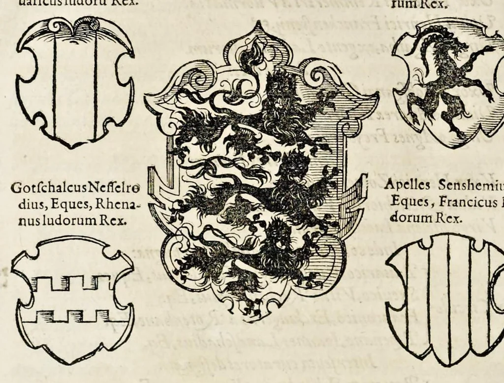 An illustration from Pandectae trivmphales, siue, Pomparvm et festorvm ac solennivm apparatvvm, conviviorvm, spectacvlorvm, simvlacrorvm bellicorvm equestrivm et pedestrivm, navmachiarum, ludorum deniq[ue] omnium nobiliorum, quot hactenus vbiq[ue] gentium re bello bene gesta ... edita concelebrataque sunt, tomi dvo : qvorvm prior de trivmphis ... heroum ... tractat : posterior ... hastilvdiorvm per Germaniam tradit initia ..., 1586, leaf 655