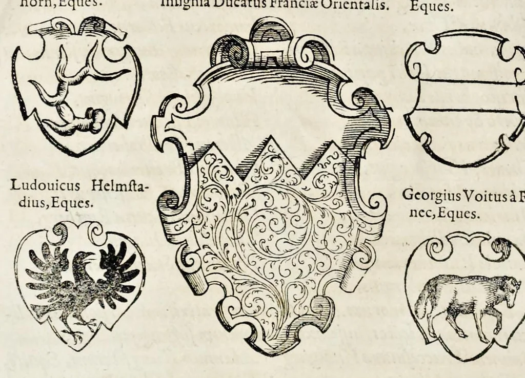 An illustration from Pandectae trivmphales, siue, Pomparvm et festorvm ac solennivm apparatvvm, conviviorvm, spectacvlorvm, simvlacrorvm bellicorvm equestrivm et pedestrivm, navmachiarum, ludorum deniq[ue] omnium nobiliorum, quot hactenus vbiq[ue] gentium re bello bene gesta ... edita concelebrataque sunt, tomi dvo : qvorvm prior de trivmphis ... heroum ... tractat : posterior ... hastilvdiorvm per Germaniam tradit initia ..., 1586, leaf 665