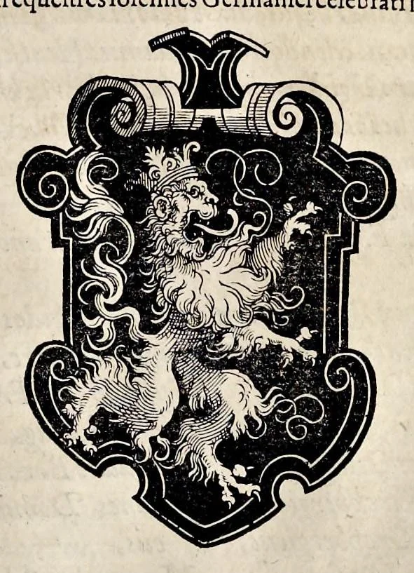 An illustration from Pandectae trivmphales, siue, Pomparvm et festorvm ac solennivm apparatvvm, conviviorvm, spectacvlorvm, simvlacrorvm bellicorvm equestrivm et pedestrivm, navmachiarum, ludorum deniq[ue] omnium nobiliorum, quot hactenus vbiq[ue] gentium re bello bene gesta ... edita concelebrataque sunt, tomi dvo : qvorvm prior de trivmphis ... heroum ... tractat : posterior ... hastilvdiorvm per Germaniam tradit initia ..., 1586, leaf 738