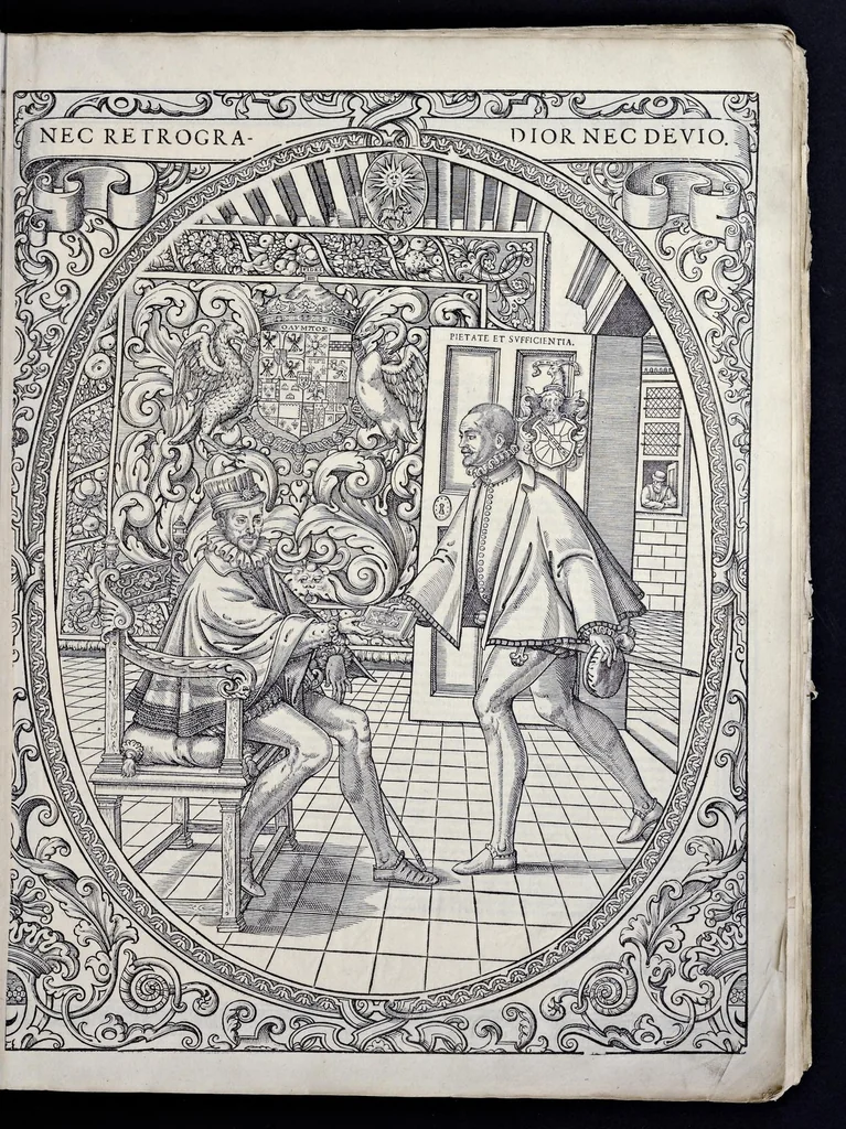 An illustration from Tableavx, accomplis de tovs les arts liberavx : contenans brievement et clerement par singvliere methode de doctrine, vne generale et sommaire partition des dicts arts, amassez et redvicts en ordre povr le sovlagement et profit de la ievnesse, 1587, leaf 6