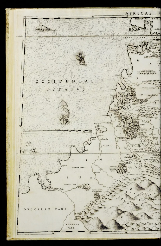 An illustration from Geografia di M. Livio Sanvto, distinta in XII libri : ne' quali, oltra l'esplicatione di molti luoghi di Tolomeo e della Bussola, e dell' Aguglia, si dichiarano le prouincie, popoli, regni, città, porti, monti, fiumi, laghi, e costumi dell'Africa : con XII tauole di essa Africa in dissegno di rame : aggiuntiui de piu tre indicci da M. Giovan Carlo Saraceni, 1588, leaf 61